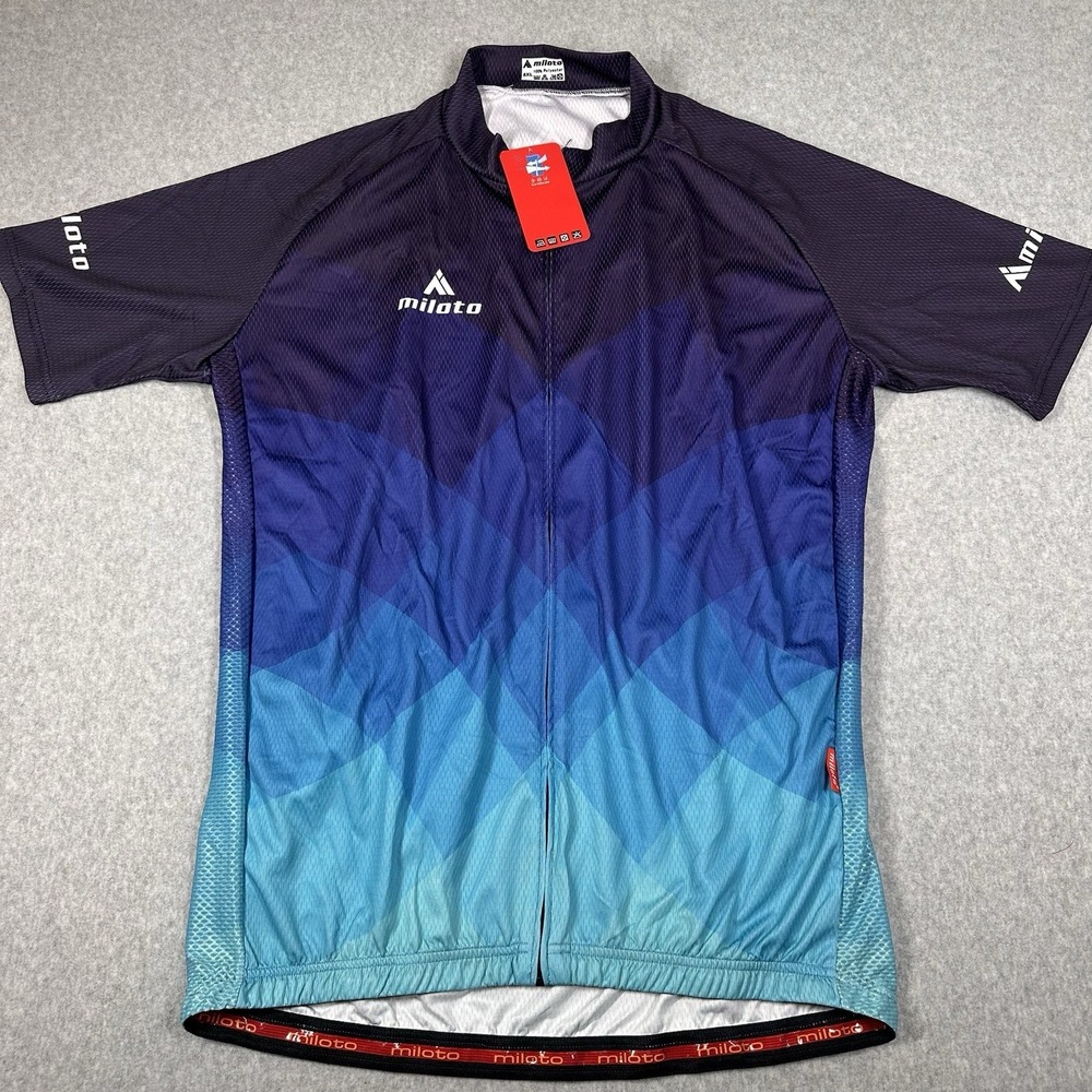 Miloto Racing Cycling Jersey 5XL Blue Aqua Full Zip Bottle Holder NWT